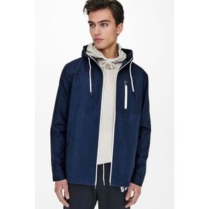 ONLY & SONS Men's Dark Blue Hooded Zipped Windbreaker ~ Size Small